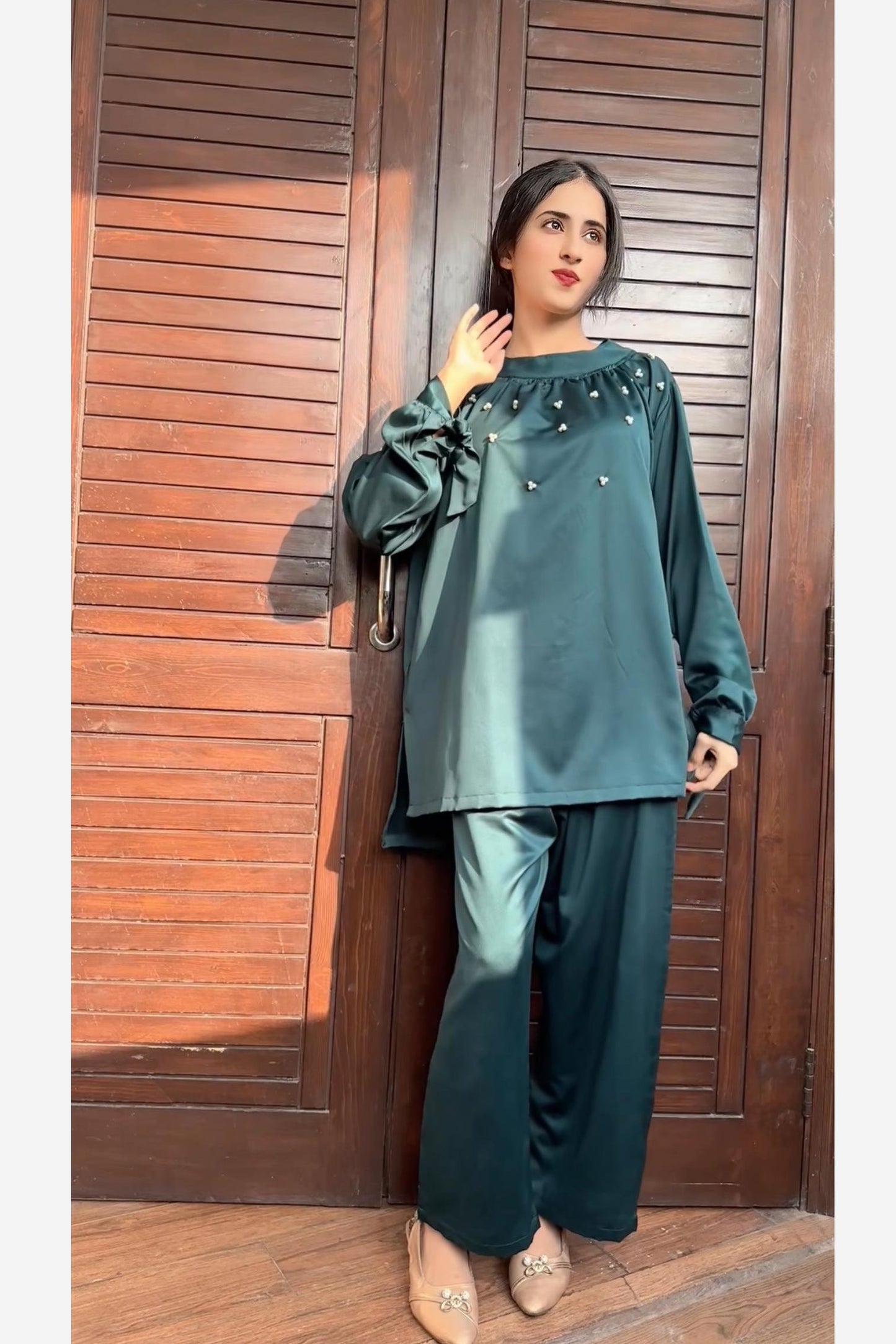 Premium Silk Pearl Detail Co-Ord Set TS-50