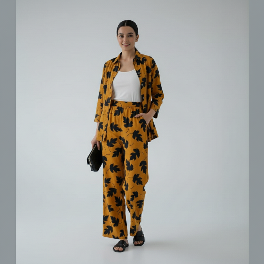 Autumn Leaf Printed Khaddar Co-Ord Set TF-101