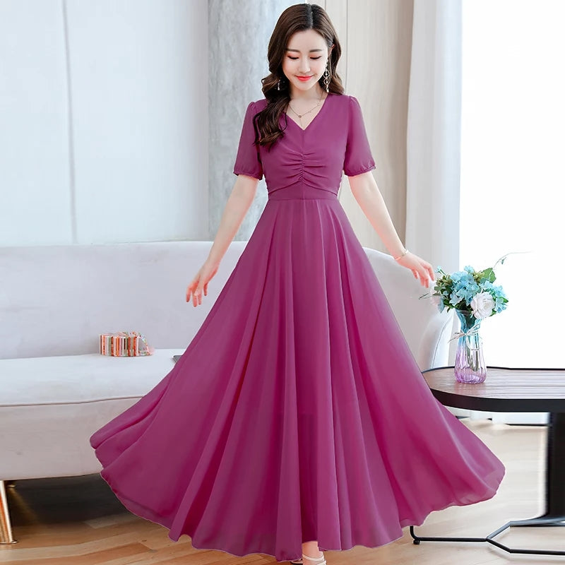 Women's Solid Color Plain Maxi Dress AX-90