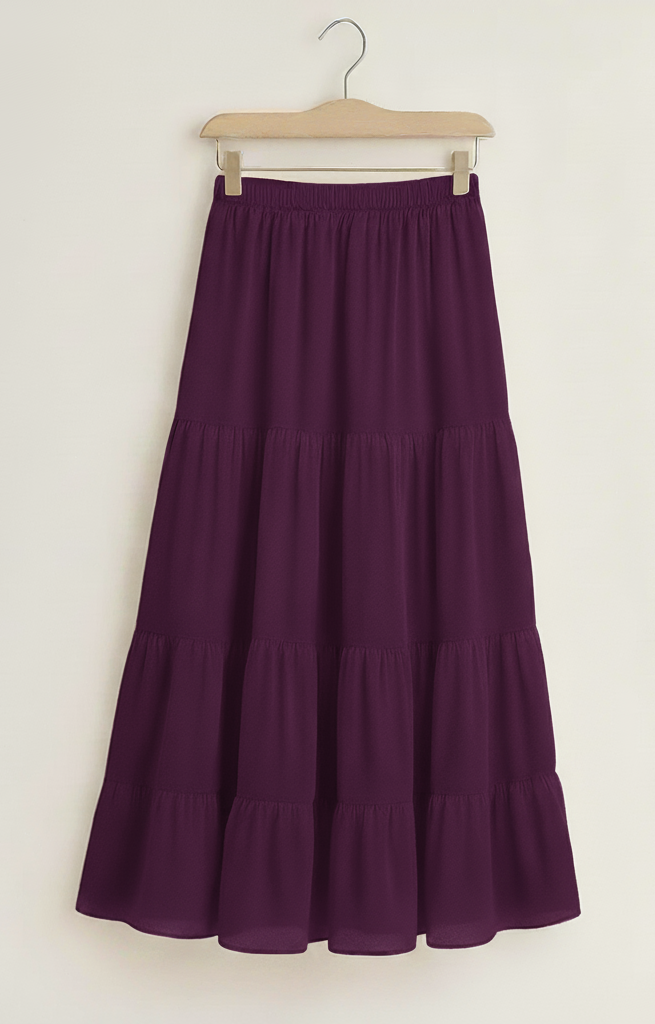 Flowy Purple Tiered Long Skirt