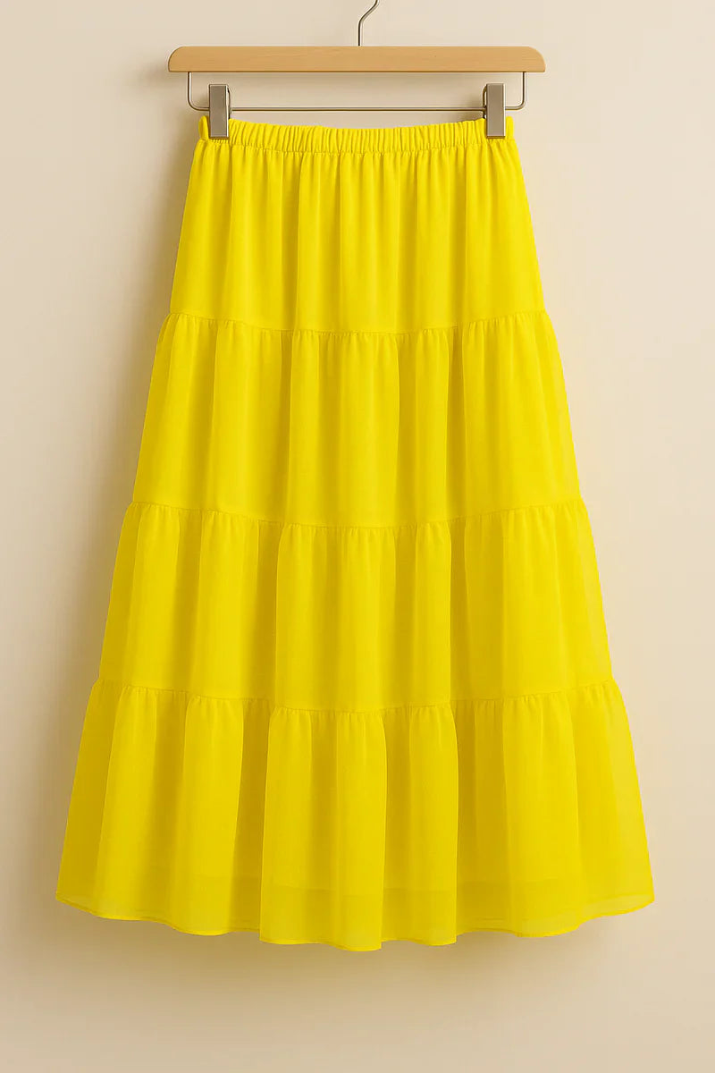 Flowy Yellow Tiered Long Skirt