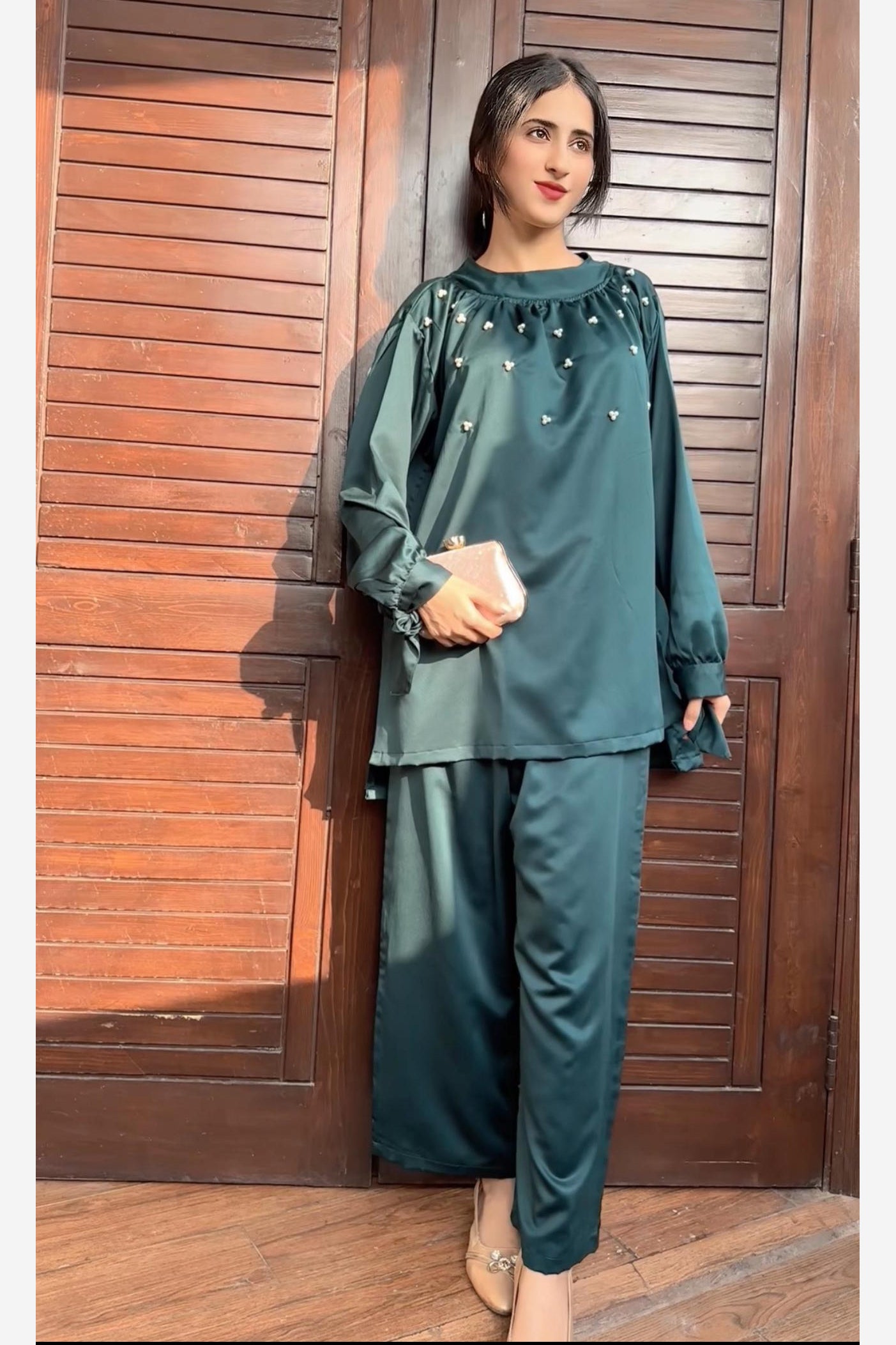 Premium Silk Pearl Detail Co-Ord Set TS-50