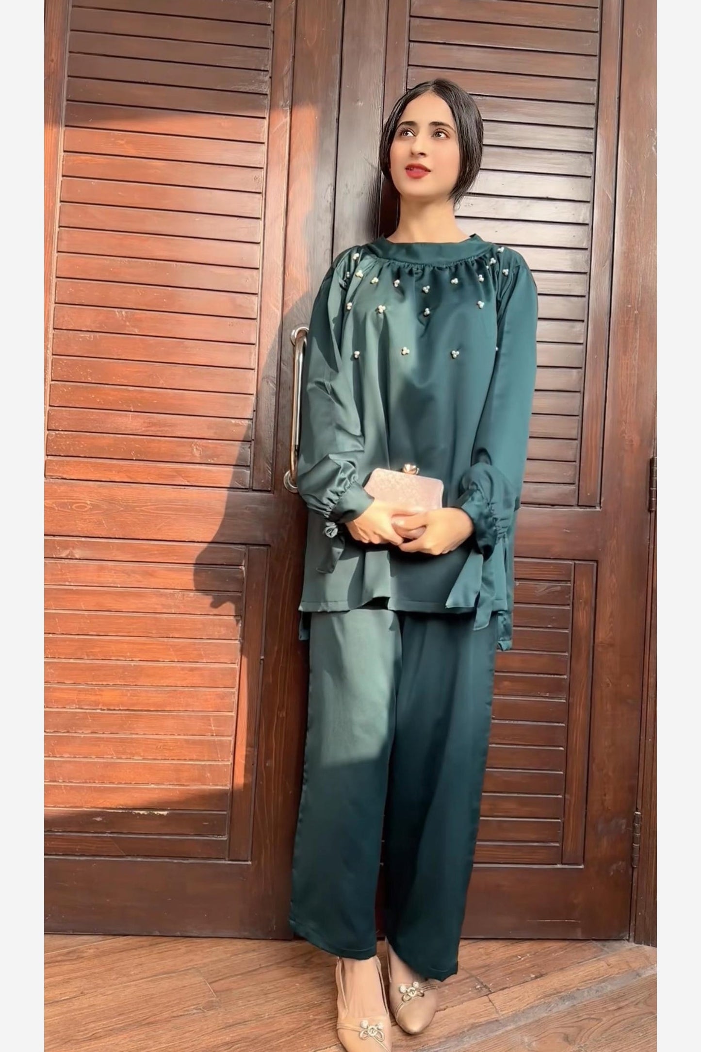 Premium Silk Pearl Detail Co-Ord Set TS-50