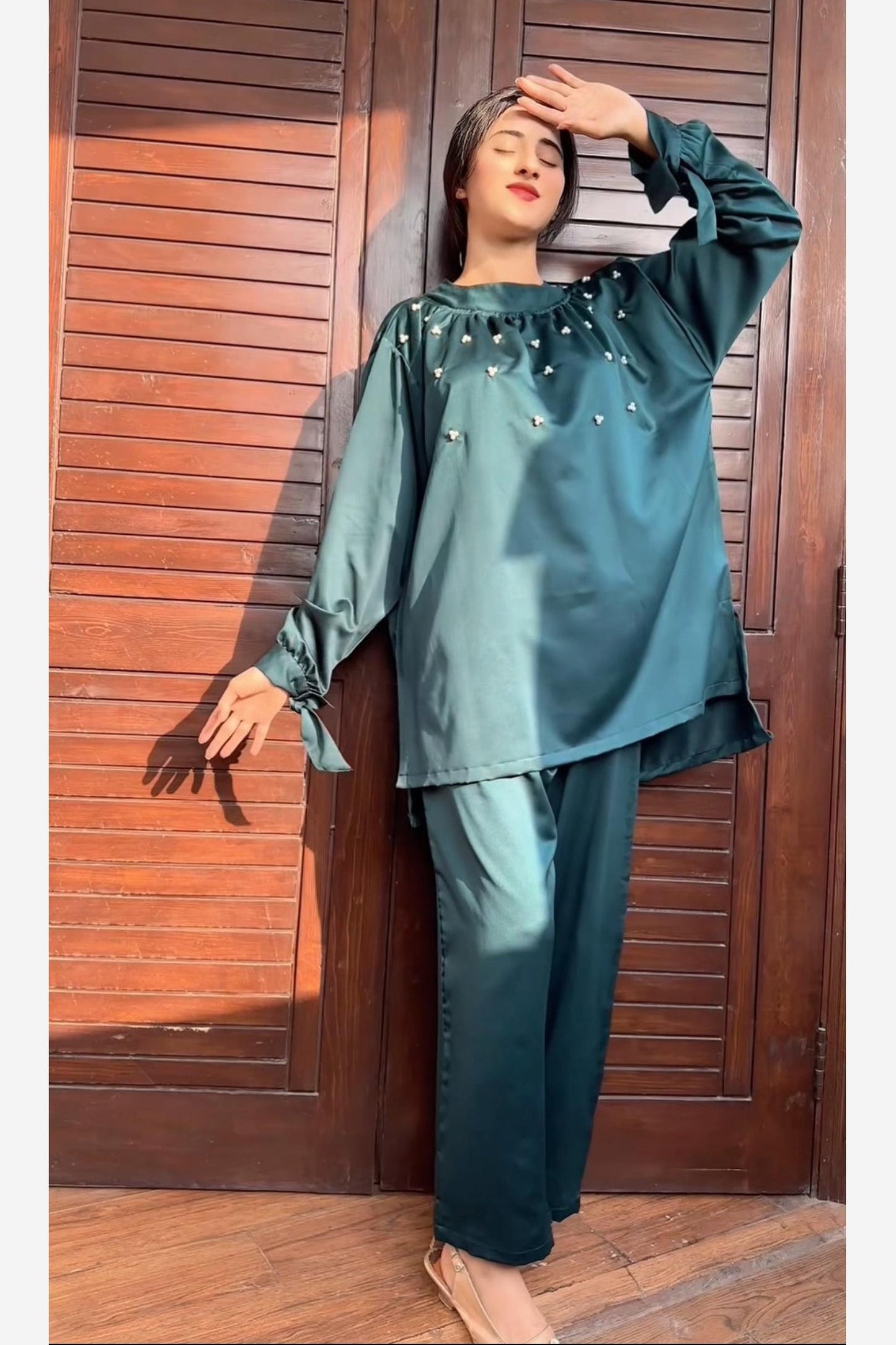 Premium Silk Pearl Detail Co-Ord Set TS-50