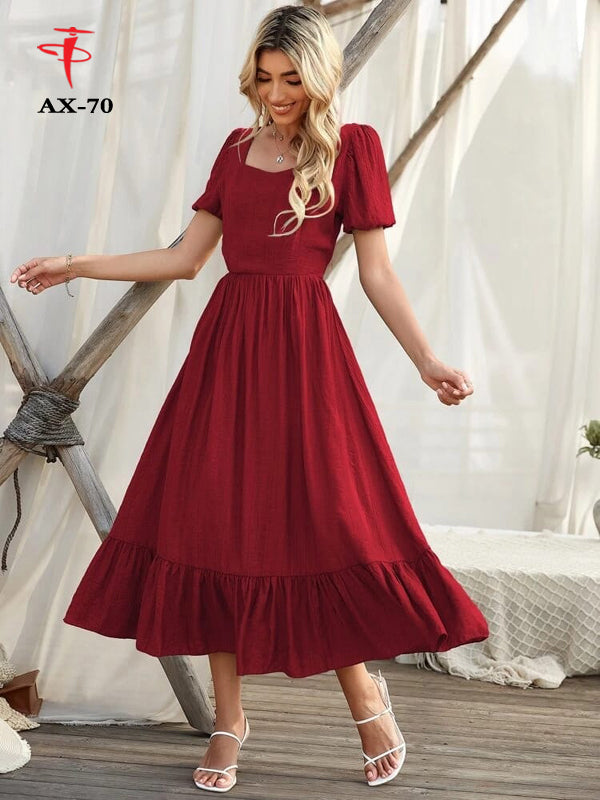 Women's Solid Color Plain Maxi Dress | Elegant Long Dress for Daily Wear, Casual & Party Use