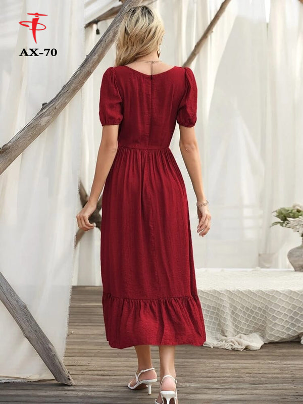 Women's Solid Color Plain Maxi Dress | Elegant Long Dress for Daily Wear, Casual & Party Use