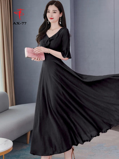 Women's Solid Color Plain Maxi Dress AX-77