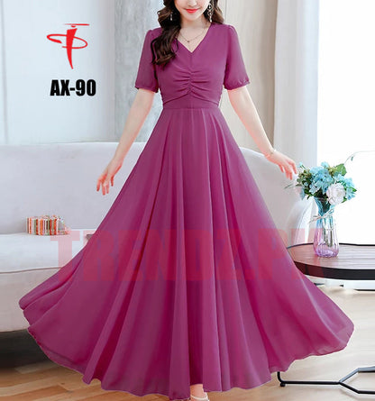 Women's Solid Color Plain Maxi Dress AX-90