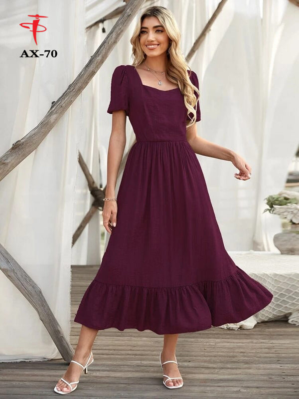 Women's Solid Color Plain Maxi Dress | Elegant Long Dress for Daily Wear, Casual & Party Use