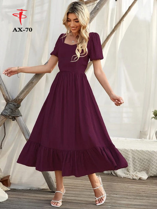 Women's Solid Color Plain Maxi Dress | Elegant Long Dress for Daily Wear, Casual & Party Use