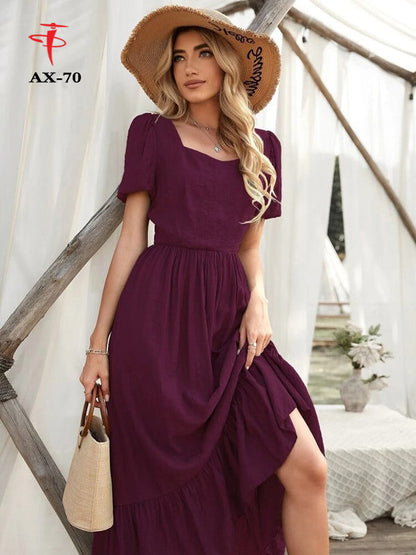 Women's Solid Color Plain Maxi Dress | Elegant Long Dress for Daily Wear, Casual & Party Use