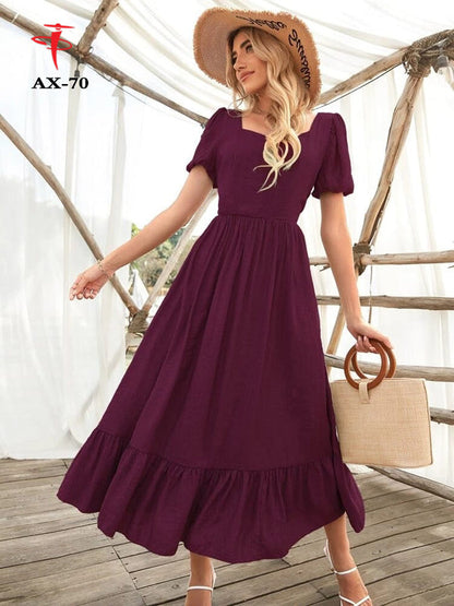 Women's Solid Color Plain Maxi Dress | Elegant Long Dress for Daily Wear, Casual & Party Use