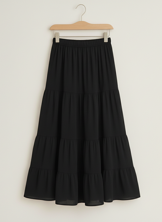 Flowy Black Tiered Long Skirt