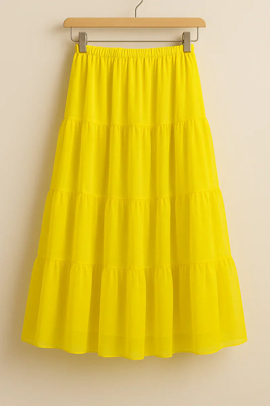 Flowy Yellow Tiered Long Skirt