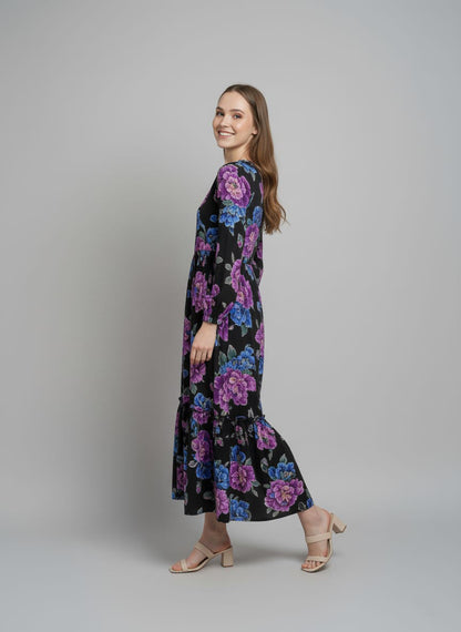 Women’s Elegant Black Floral Maxi Dress