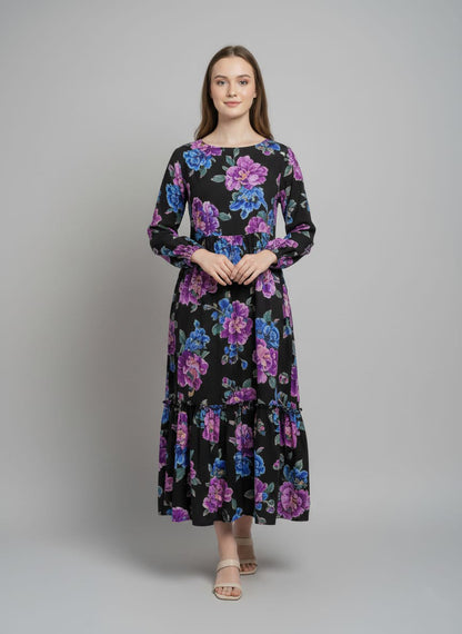 Women’s Elegant Black Floral Maxi Dress