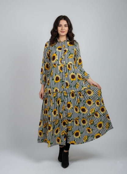 Women’s Premium Boski Sunflower Printed Long Maxi Dress