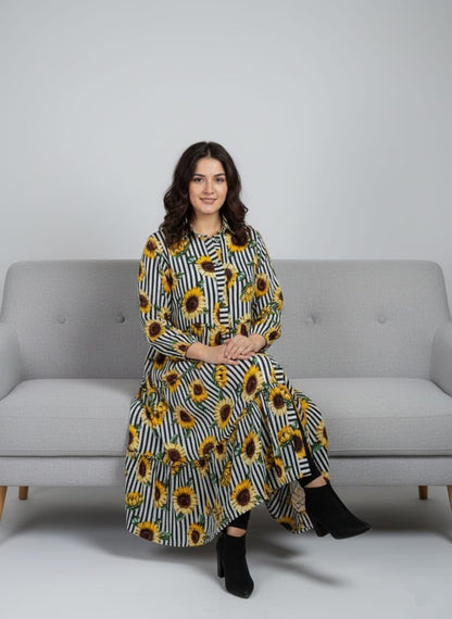 Women’s Premium Boski Sunflower Printed Long Maxi Dress