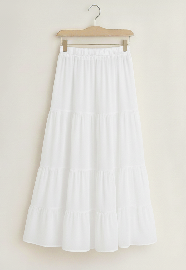 Flowy White Tiered Long Skirt