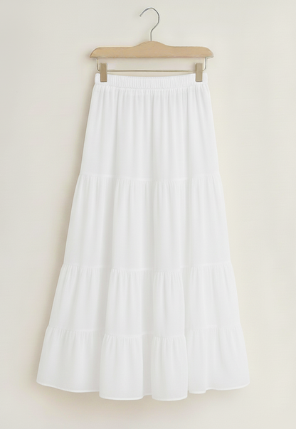 Flowy White Tiered Long Skirt
